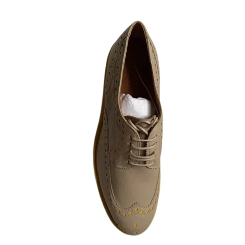 New CLERGERIE Beige Trendy Yellow Trim Oxford Derbys size 38.5